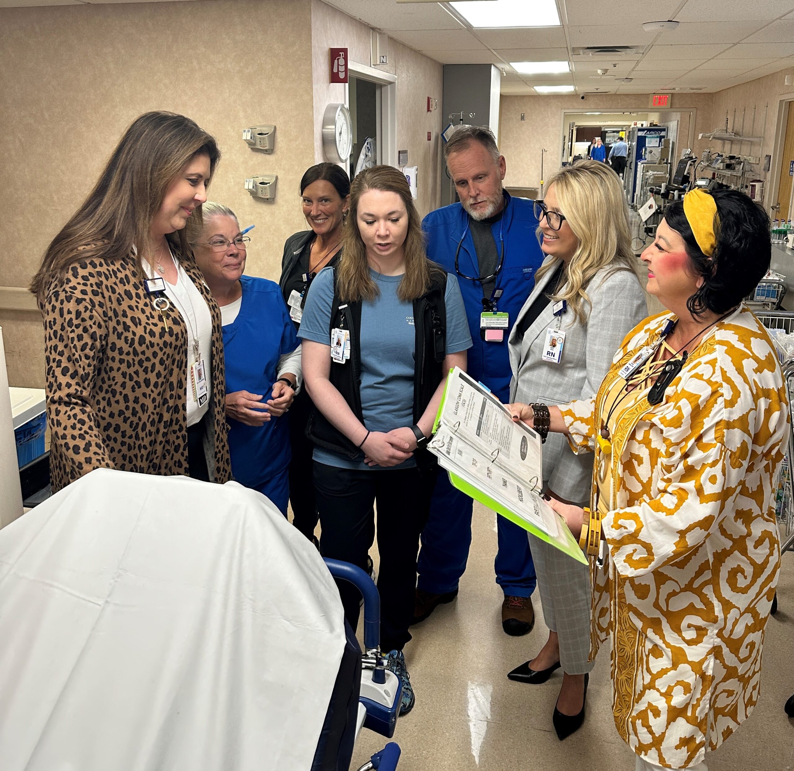 Members of the CRMC stroke team gather in the CRMC Emergency Department to discuss stroke processes.